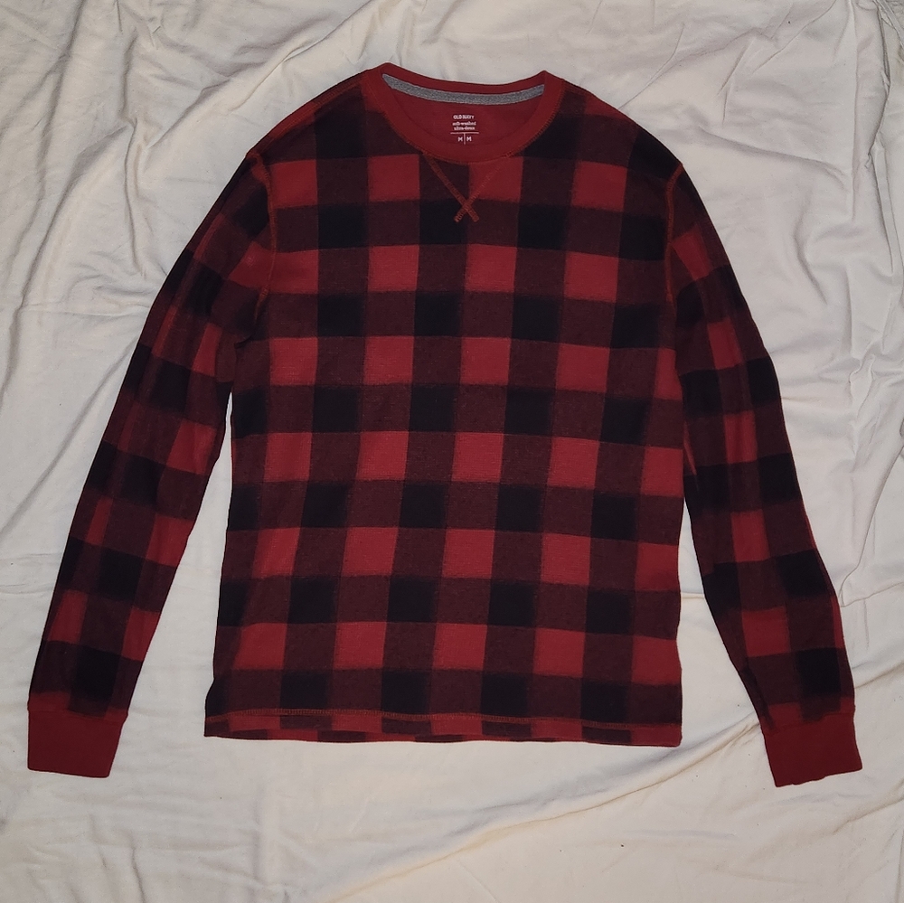 Old Navy Soft-Washed Red/Black Plaid Crew Neck Long Sleeve Shirt